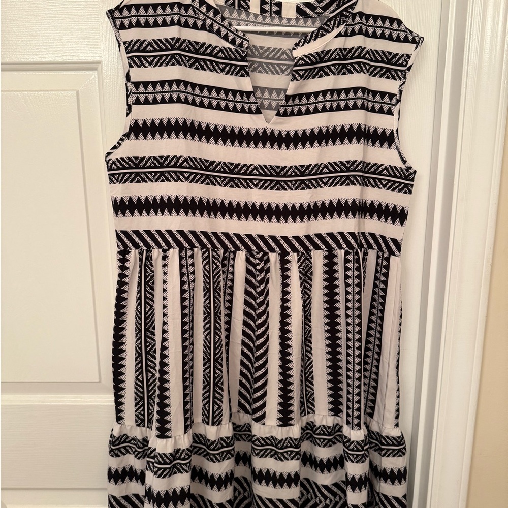 Source Unknown Black and White Pleated Sundress
